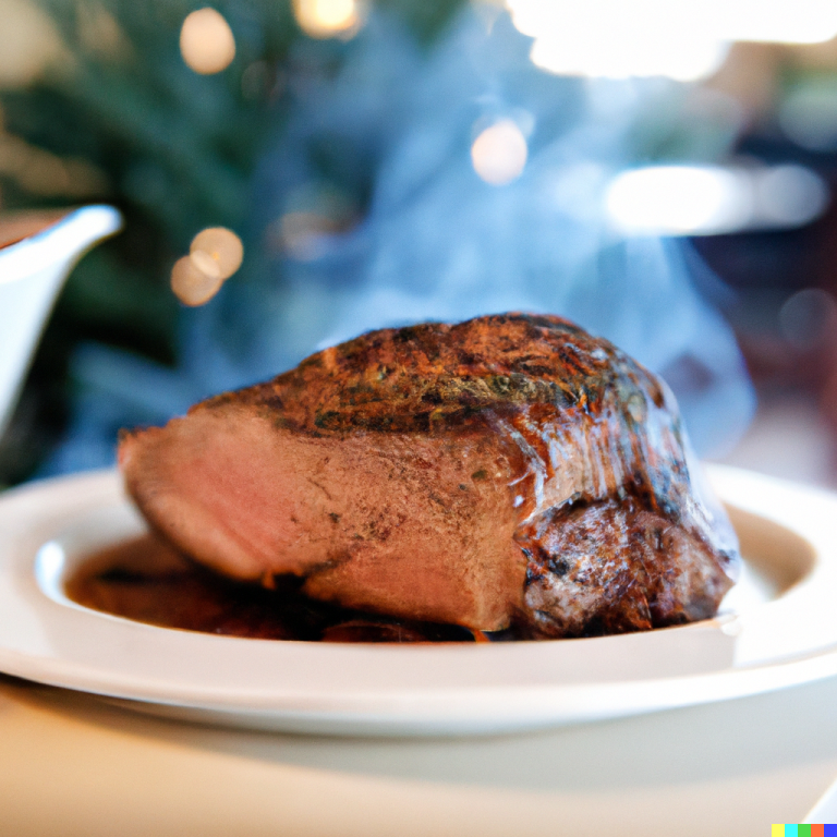 A juicy coffee-rubbed steak topped with a creamy bourbon sauce, garnished with fresh herbs.