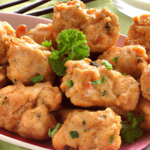A tantalizing image showcasing golden-brown garlic butter chicken bites garnished with fresh parsley and served on a white dish.