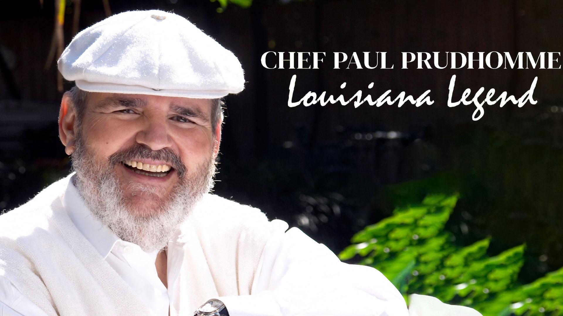 Portrait graphic of Chef Paul Prudhomme with the title “Louisiana Legend.”