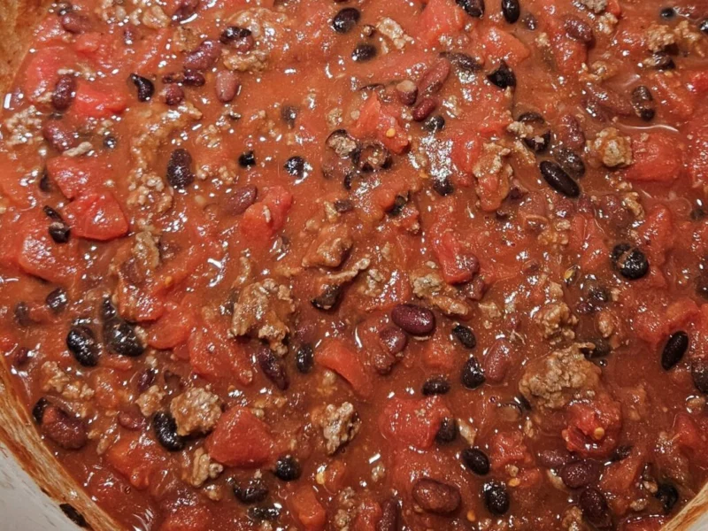 Close view of Brian’s beef, black-bean and small-red-bean chili