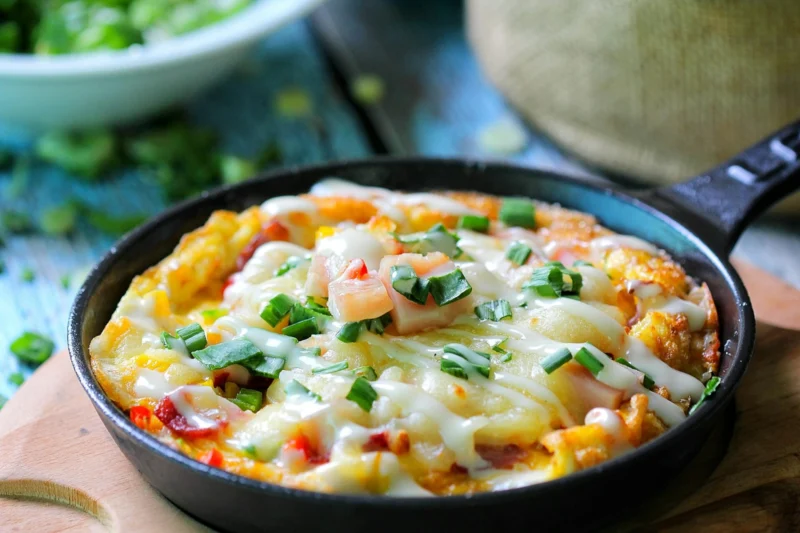 Cheesy Skillet Potato Hash with Green Onions