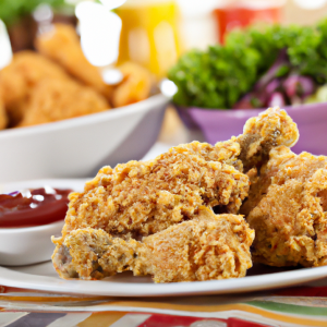 Delicious-looking Instapot Fried Chicken, boasting a golden crust, rivaling the Colonel's famous recipe.