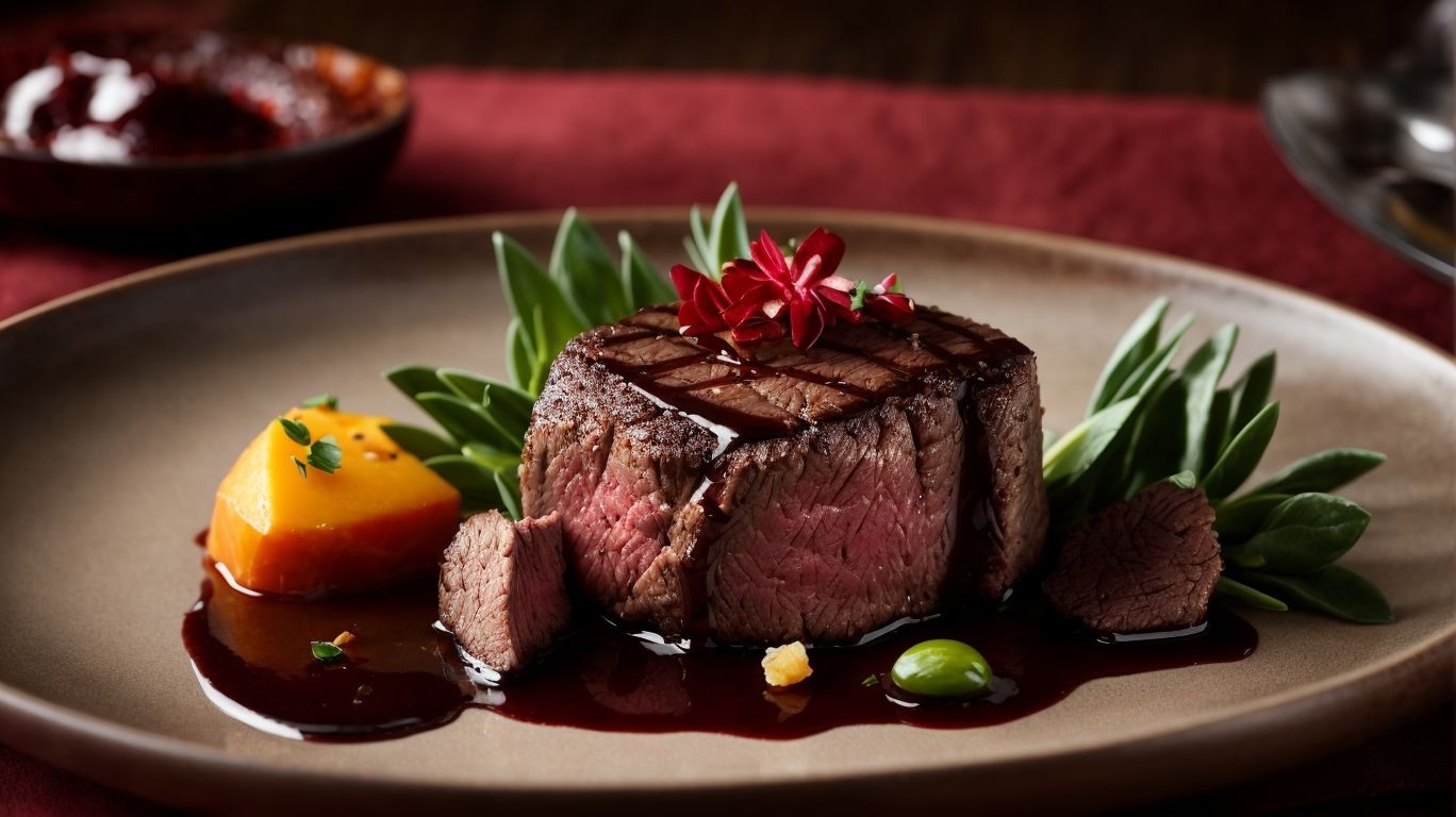 Filet mignon with red wine reduction on a plated dish