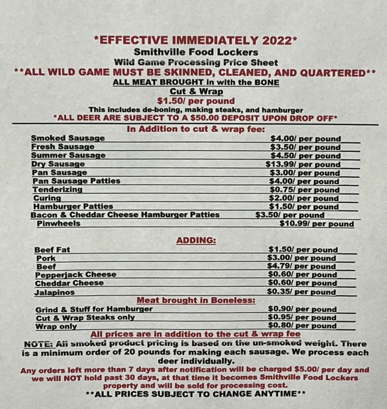 WILD GAME PRICING